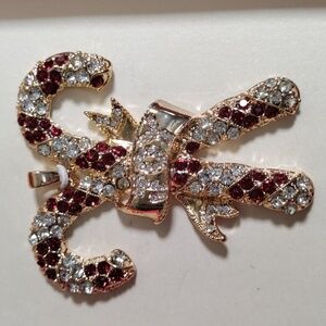 01400 Monet red & clear crystals candy cane JOY Christmas ornament NWT